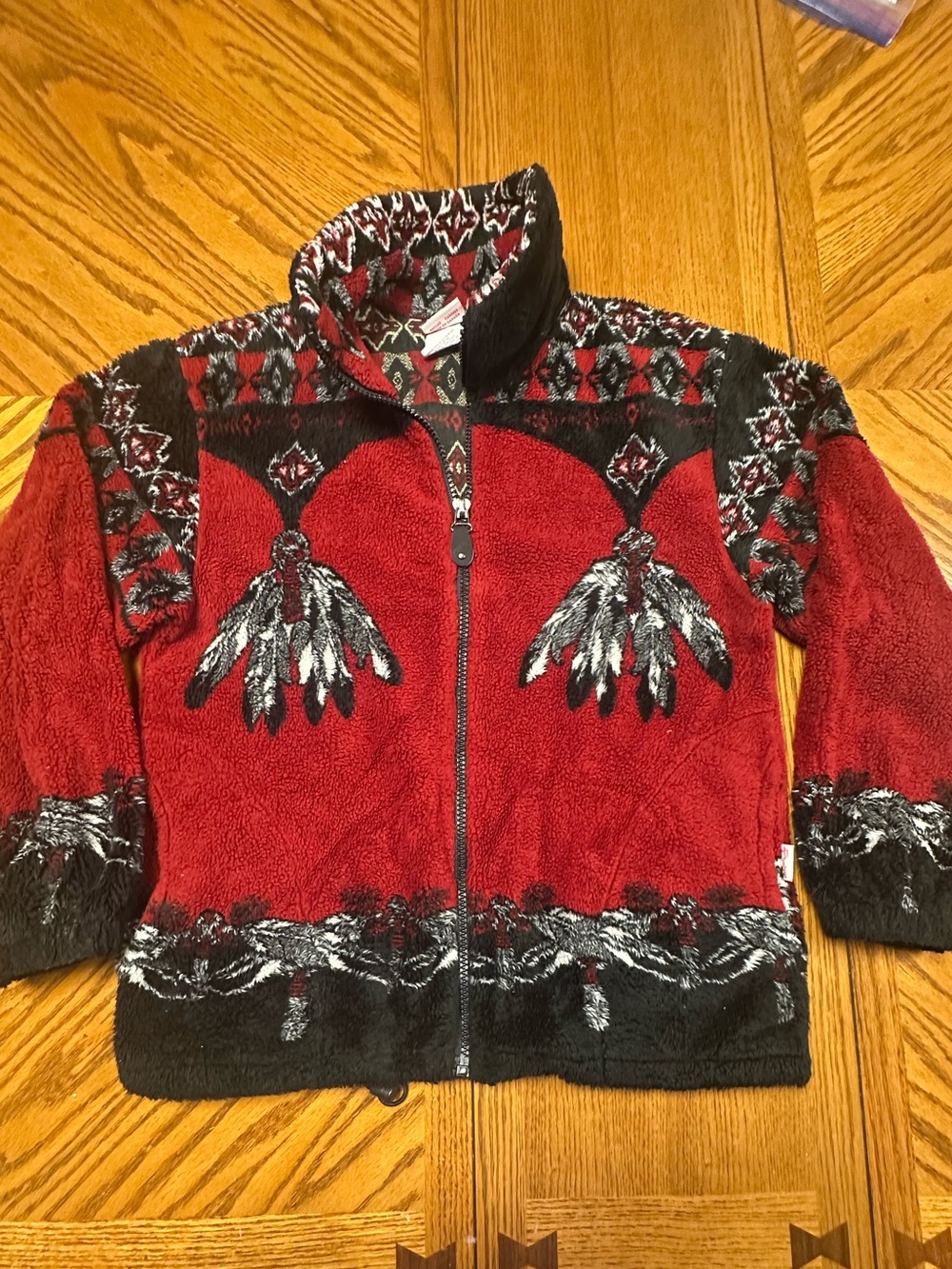 Vintage Milton funwear Fleece Jacket Size S Red And Black Southwestern Pattern